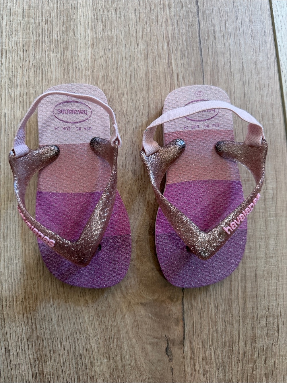 Havaianas Kids Pink and Purple Glitter Backstrap Sandals